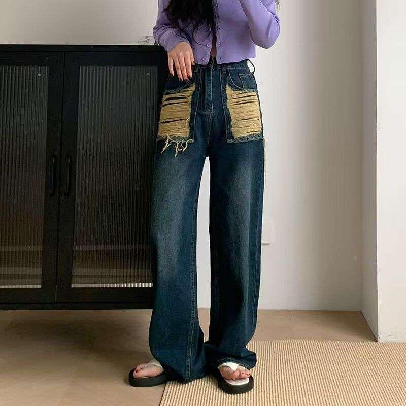 

Versatile Plus Size Wide Leg Ripped Jeans for Women M