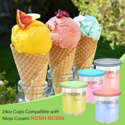 4 Stück Eisbehälter für Ninja NC500 Eismaschine, blattsicherer Deckel, lebensmittelecht, tragbar, für die Küche, 24 Unzen Gefrierschrank, Eisbecher, Pintglas