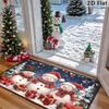 1pc, Merry Christmas Doormat, Three Cute Snowmen with Santa Hat Plaid Scarf Gift Box Poinsettia Pine Cone Snowflake String Light Winter Snowy Forest D