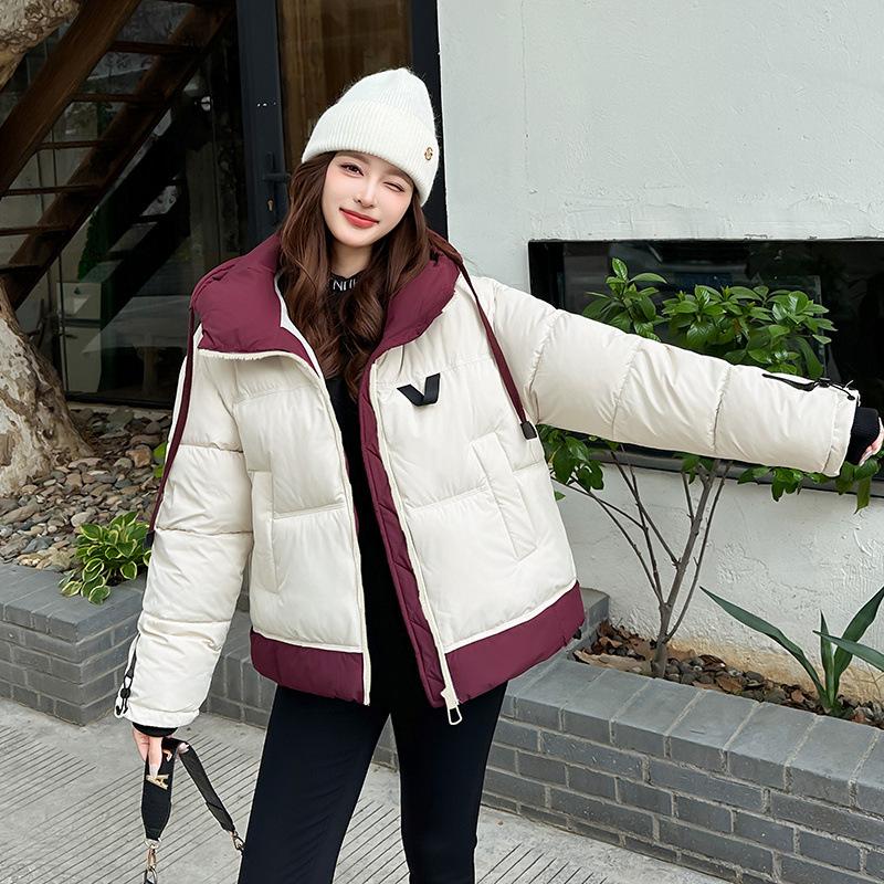 Hooded patchwork cotton jacket 2025 winter new down cotton loose plus-size women's coat cotton coat women's coat