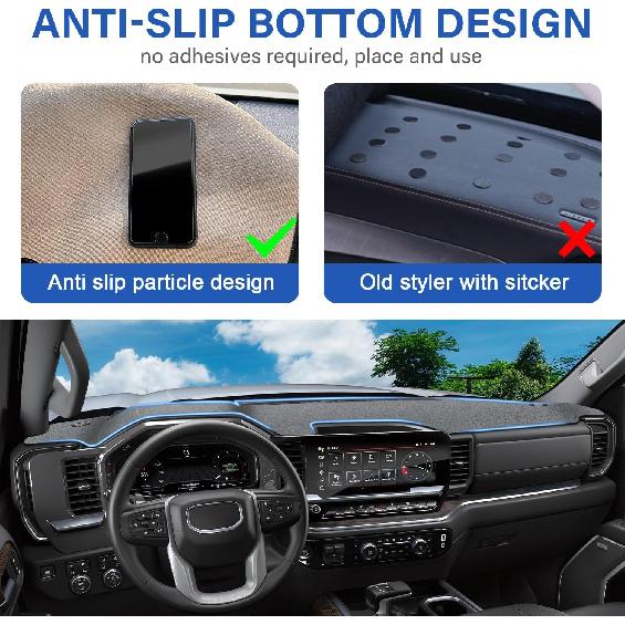Dash Cover For -2025 2026 Chevy Chevrolet Silverado/GMC Sierra Accessories 1500 2500HD 3500HD Dashboard Cover With HUD Sunshield Non-Slip Center