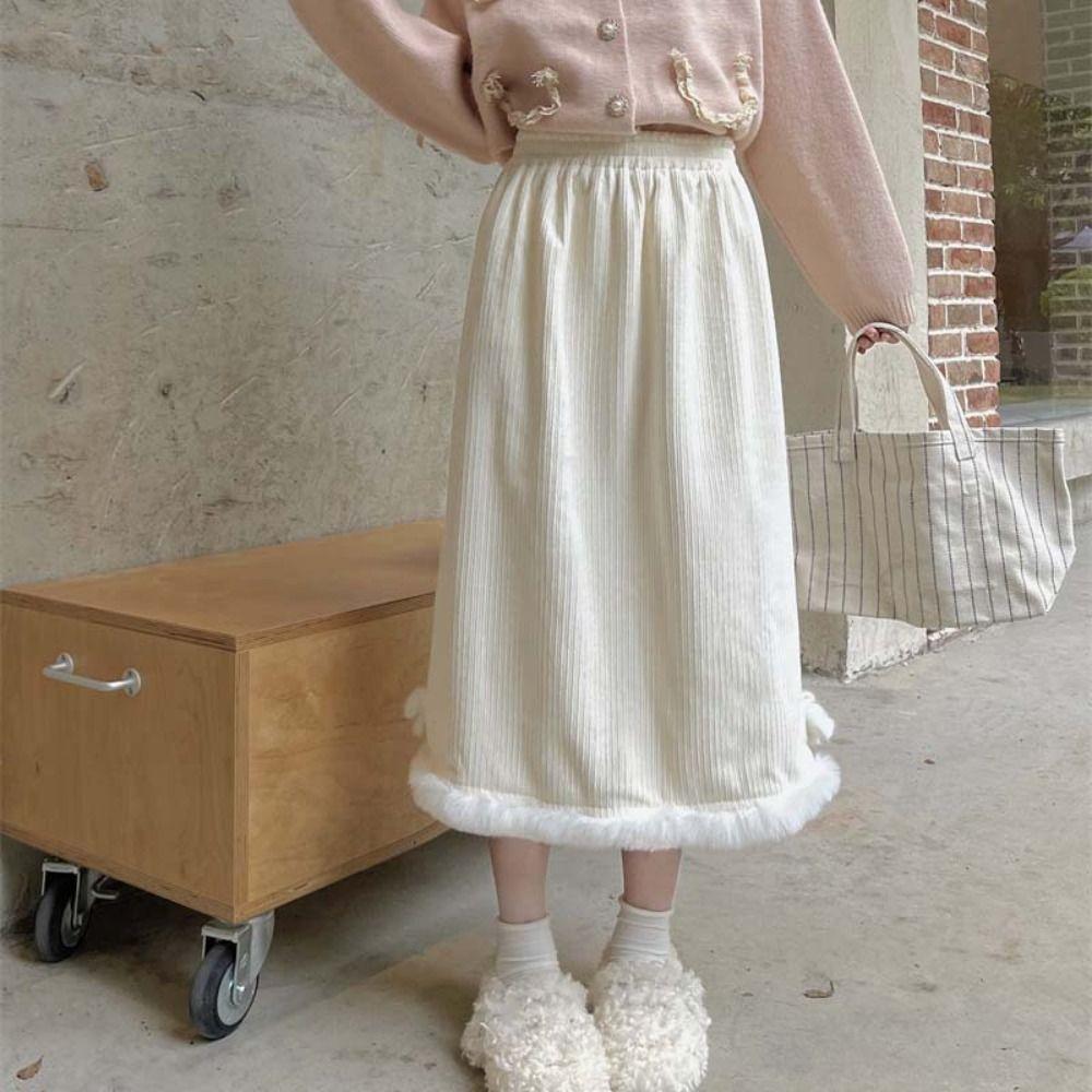 

Bow Sweety Skirt Women Plush Short Dress Fashion High Waist Skirt Girls XL бежевий