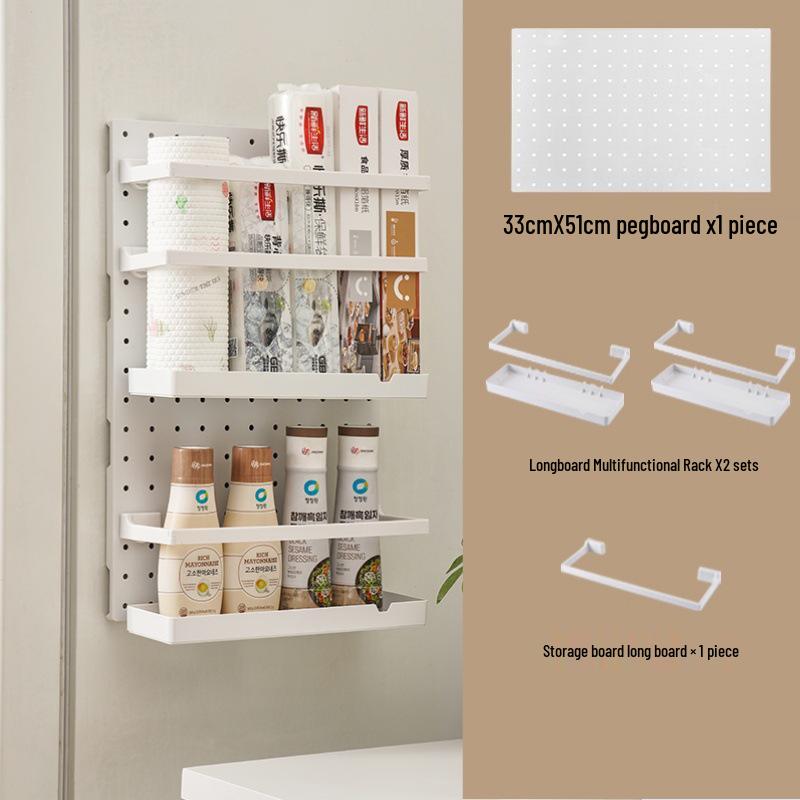 Wall-Mounted No-Drill Pegboard Storage Shelf for Kitchen and Dorm Room