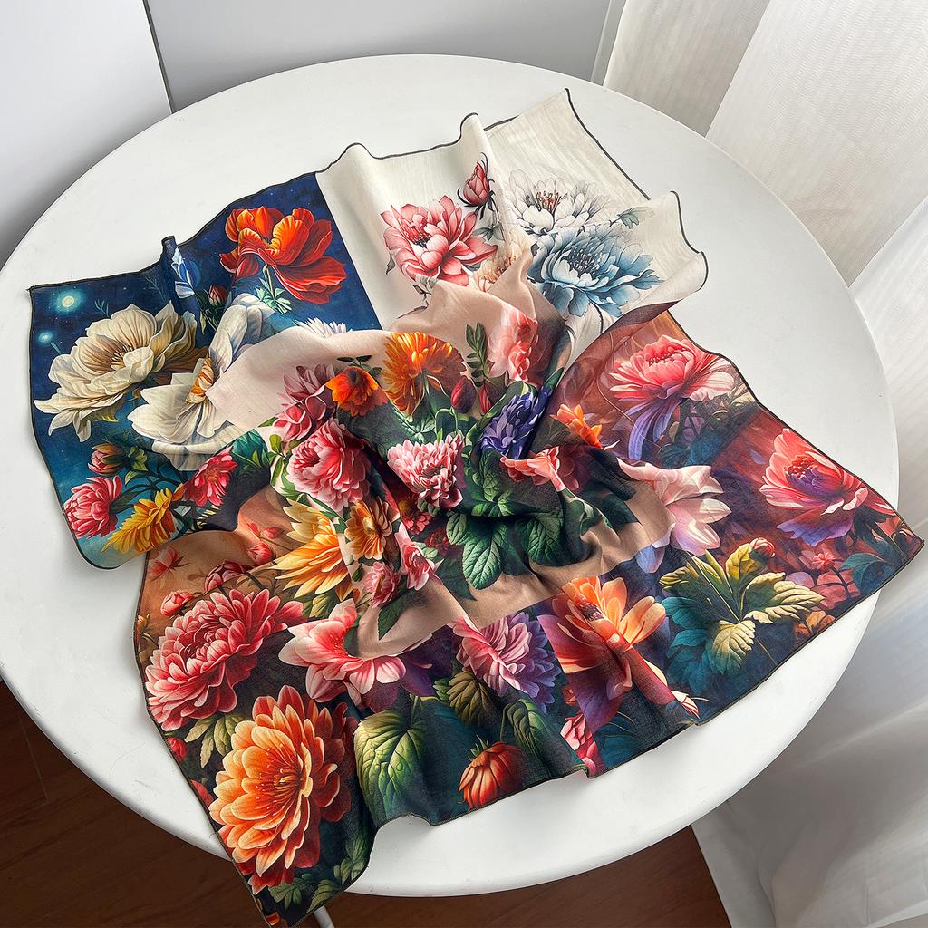 1116 new 111% pure cotton small square scarf spring and summer oil painting fashion versatile silk scarf shirt decorative scarf