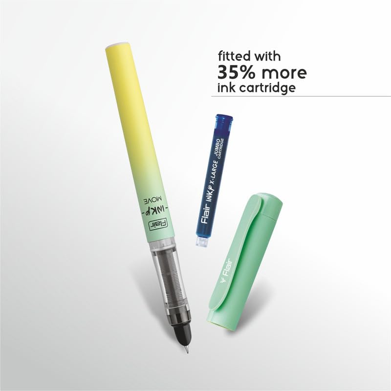 Flair Inky Move Fountain Pen Blister Pack Matte Pastel Body Colors Blue Ink Pack of 4 with Free 2 Jumbo Cartridges 114
