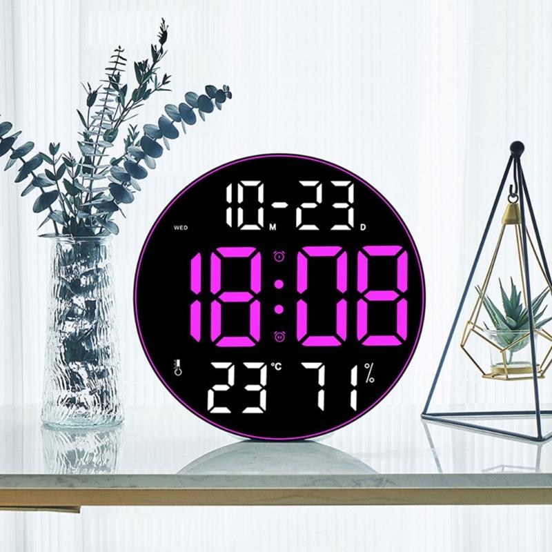 Modern Digital Wall Clock Remote Controlled 5-Level Adjustable Brightness 12inch Large Screen Wall Clock for Offices