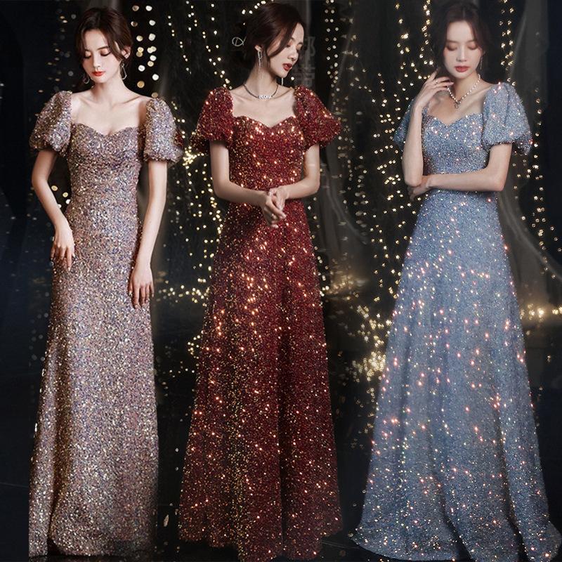 Annual Meeting Dress 1011 Summer New Sequined Evening Dress Niche Celebrity Annual Meeting Host Performance Dress Bridal Respect