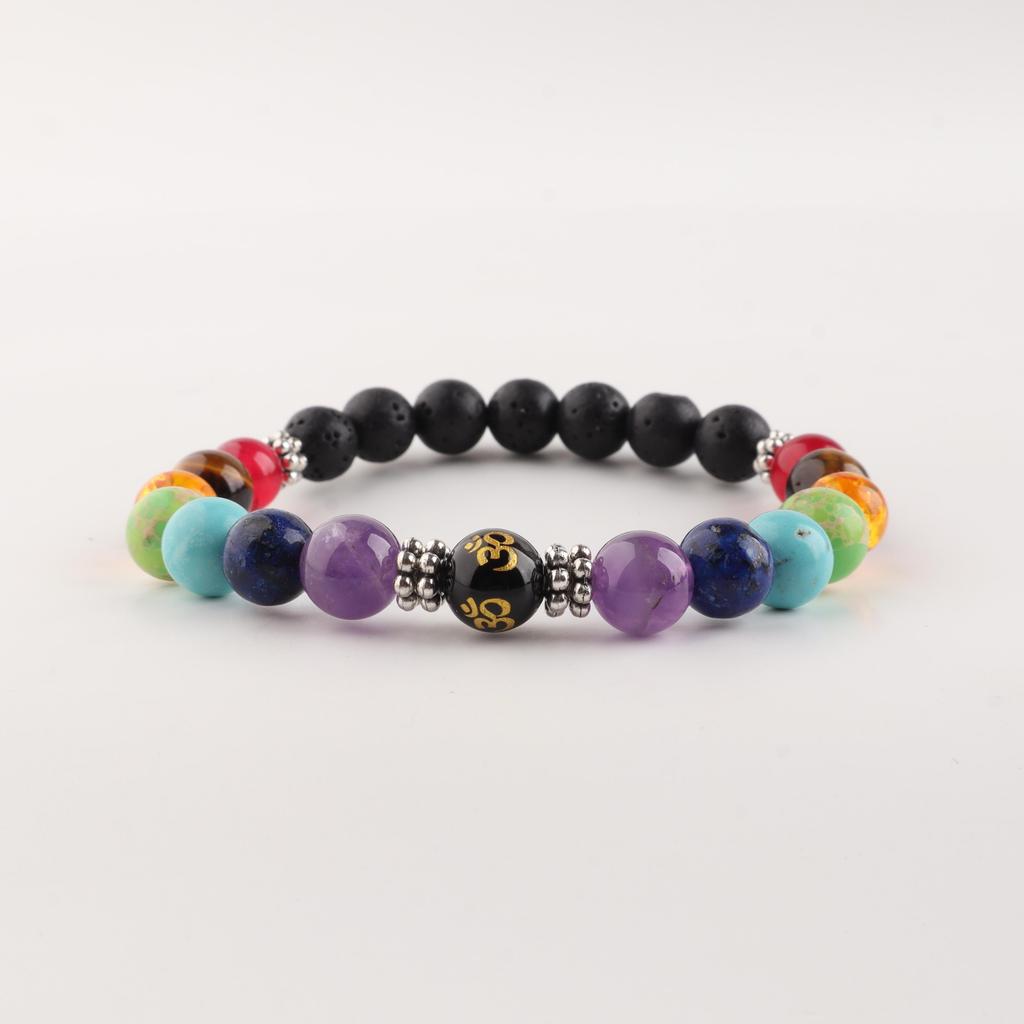 7 Chakra Lava Stone Bracelet, Natural Gemstone Beaded Bracelet, Yoga Meditation Reiki Jewelry, Unisex Gift for Men Women DB-6