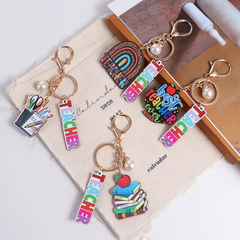 

Geometric Shape Teacher s Day Keychain English Letter Pen Holder Key Ring Teacher s Day Gift Style 1