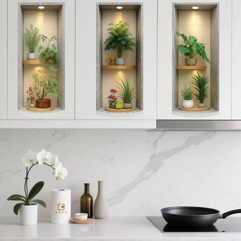 Adesivo da Parete Albero Verde 2D/3D Impermeabile Facile da Staccare Adesivo da Parete Pianta Autoadesivo Decorazione da Parete in PVC