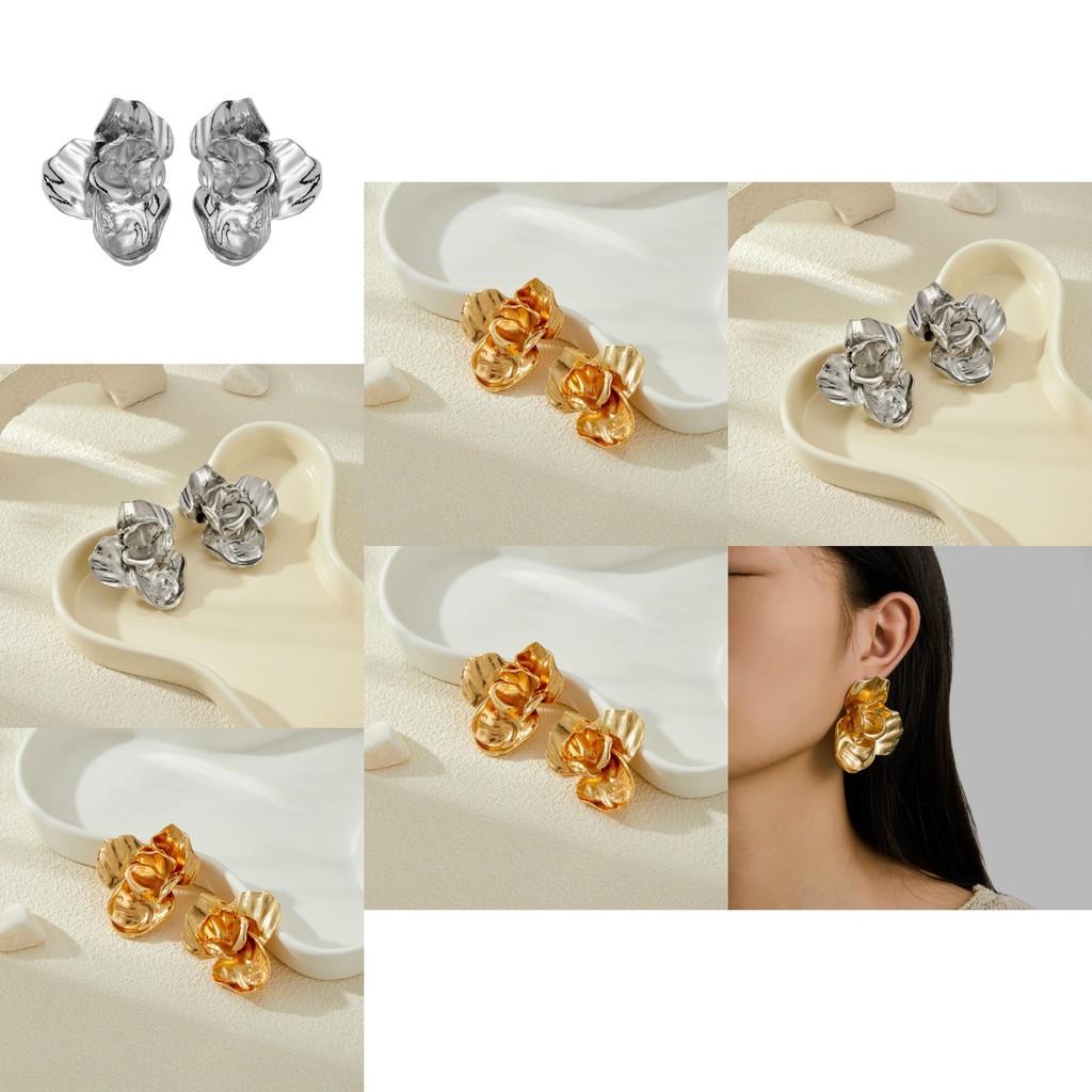 Beautifully Crafted Gold Alloy Flower Earrings With Timeless Leaf Design For Fashion-forward Women