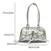 Women Daily Commuting Bag Double Pockets PU Leather Chic Hobo Bag (Silver)