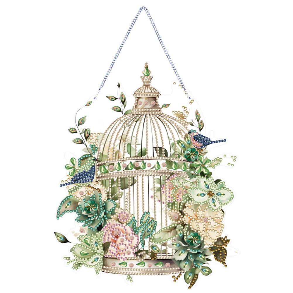 

Acrylic Diamond Art Hanging Pendant Flower Birdcage Single-Sided 5D DIY Diamond Painting Dots Pendant for Home Wall Decor