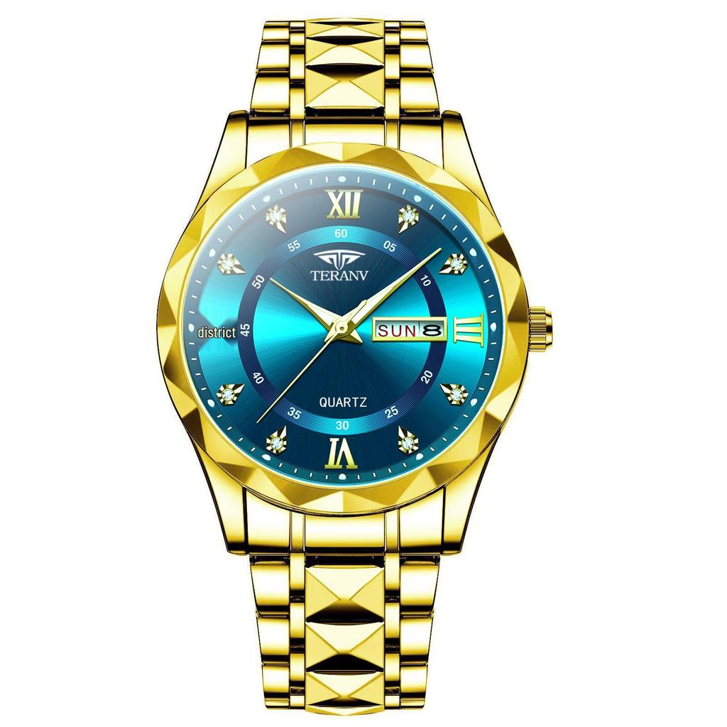 Men's Luminous Waterproof Quartz Watch with English-Chinese Calendar and Rhombus Case