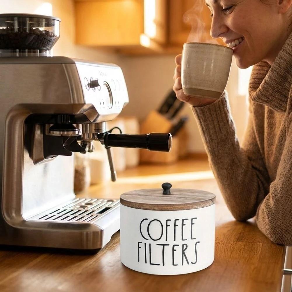 Round Coffee Filter Paper Storage Container Wooden Capsule Coffee Storage Box Camping