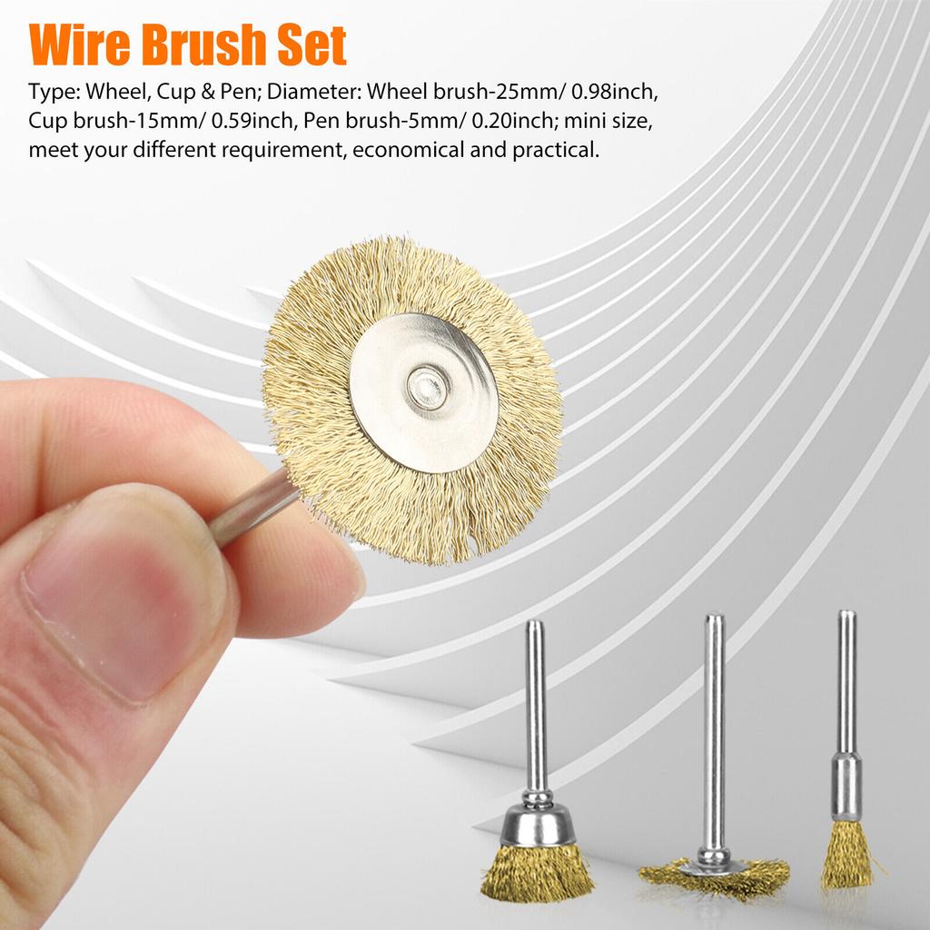 45Pcs Premium 50mm Brass Wire Brush Mix Set 3 Different Shapes Wheel/Cup/Pen For Rotary Tool Die Grinder