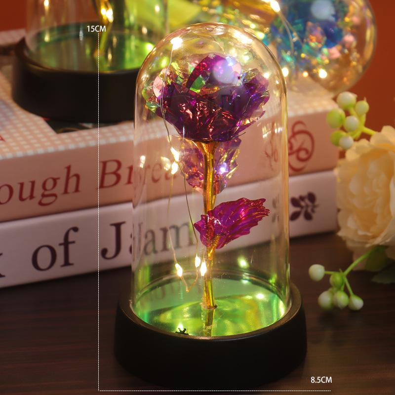 Gold Foil Rose Glass Dome Night Light - Everlasting Flower Valentine's & Birthday Creative Gift Ornament