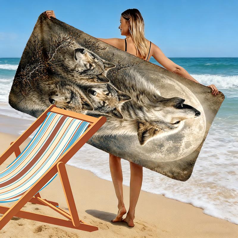 Wolf Art Print Beach Towel, Large Soft Quick Dry Towel for Beach Camping Swimming