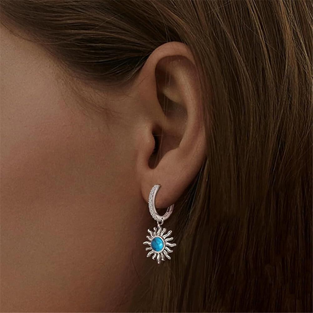 Luxury Female White Green Zircon Stone Hoop Earrings Vintage Fashion Silver Color Wedding  For Women