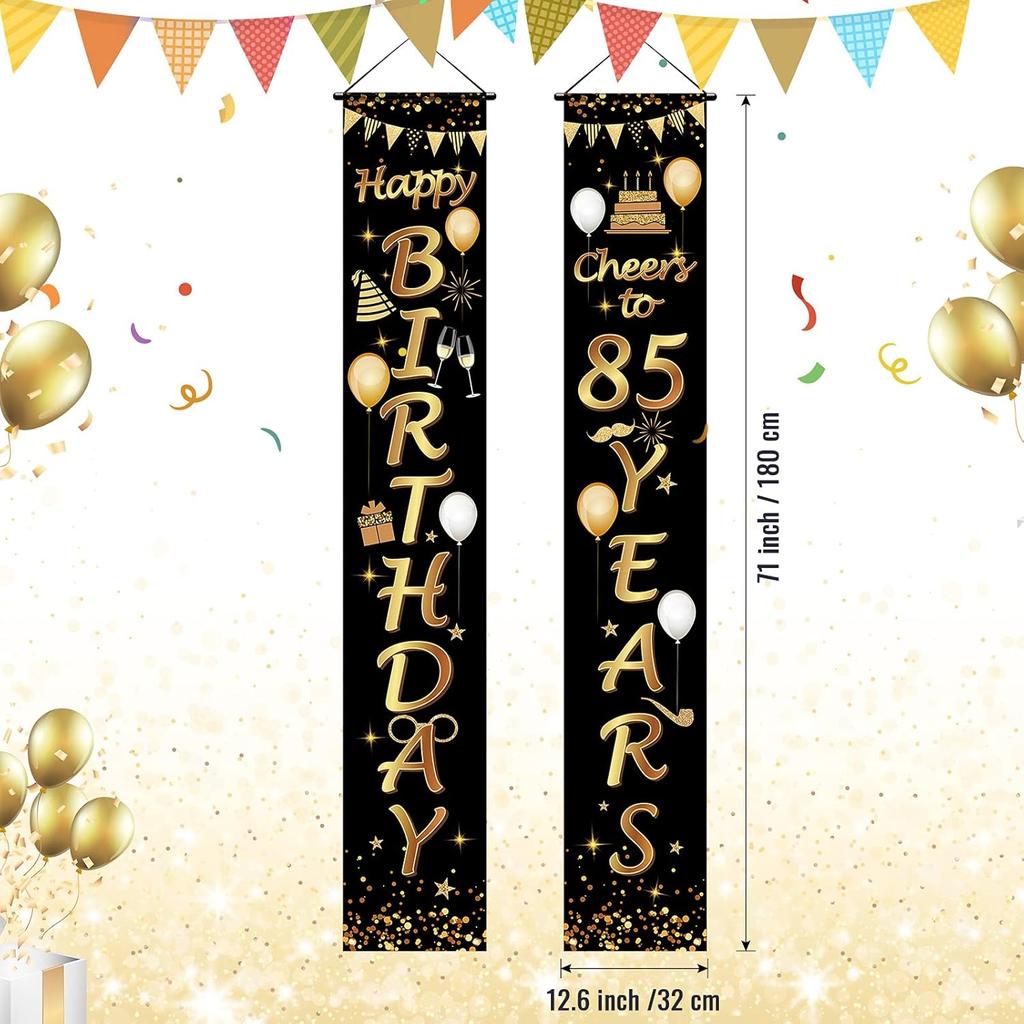 2 Pieces 85th Birthday Party Decorations Cheers to 85 Years Banner Porch Sign Door Hanging Banner 85th Party Decorations Welcome Porch Sign for 85