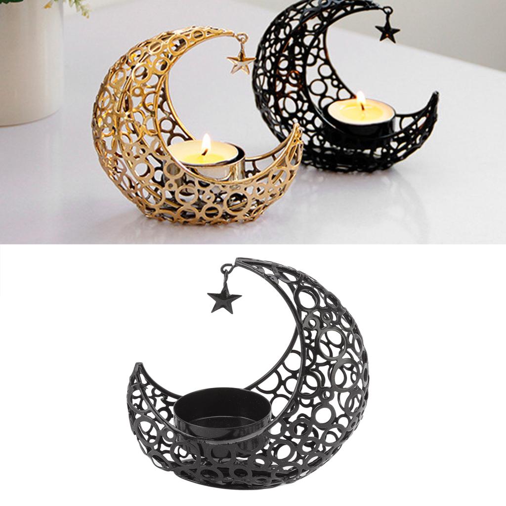 Romantic Moon Candlestick Iron Hollowed Candle Holder for Weddings Christmas Decoration Dining Coffee Table