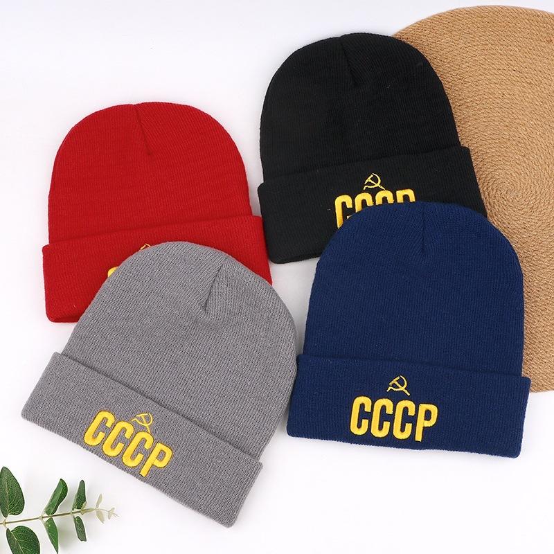 Pullover CC Hat Winter Knitted Hat Cold Wool Hat Three-dimensional Russian Embroidery CP Popular Letters Men and Women