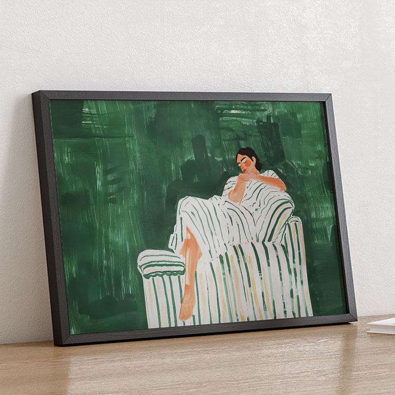 Green Striped Girl Lemon Leaf Wall Art Canvas Painting Abstract Posters And Prints Hotel Bar Wall Pictures For Living Room Decor