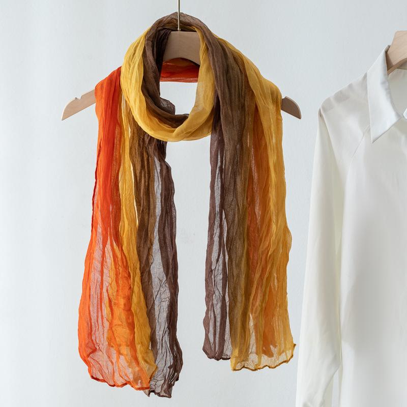 Gradient Cotton Hemp Scarf Desert-Style Vintage Wrinkle Scarf Fashion Winter Warm Casual Scarf Shawl