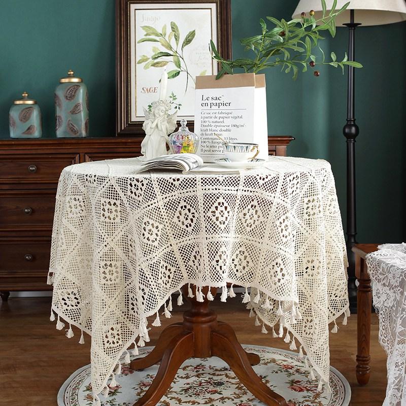 

American Knitted Hollowed Out Hand Crochet Decorative Background Cloth TV Cabinet Bedside Table Tea Table Mat Square Table Cloth 60x60CM бежевый