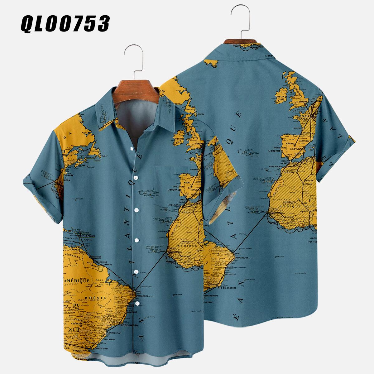 

Рубашки гавайские Рубашки с 3D-принтом для карт Мужские и женские рубашки Мужская повседневная рубашка с лацканами для отдыха Летняя пляжная рубашка Camisa для путешествий Повседневная блузка XL