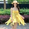 French three-dimensional flower suspender dress women's clothing summer seaside vacation temperament irregular ruffle edge short skirt