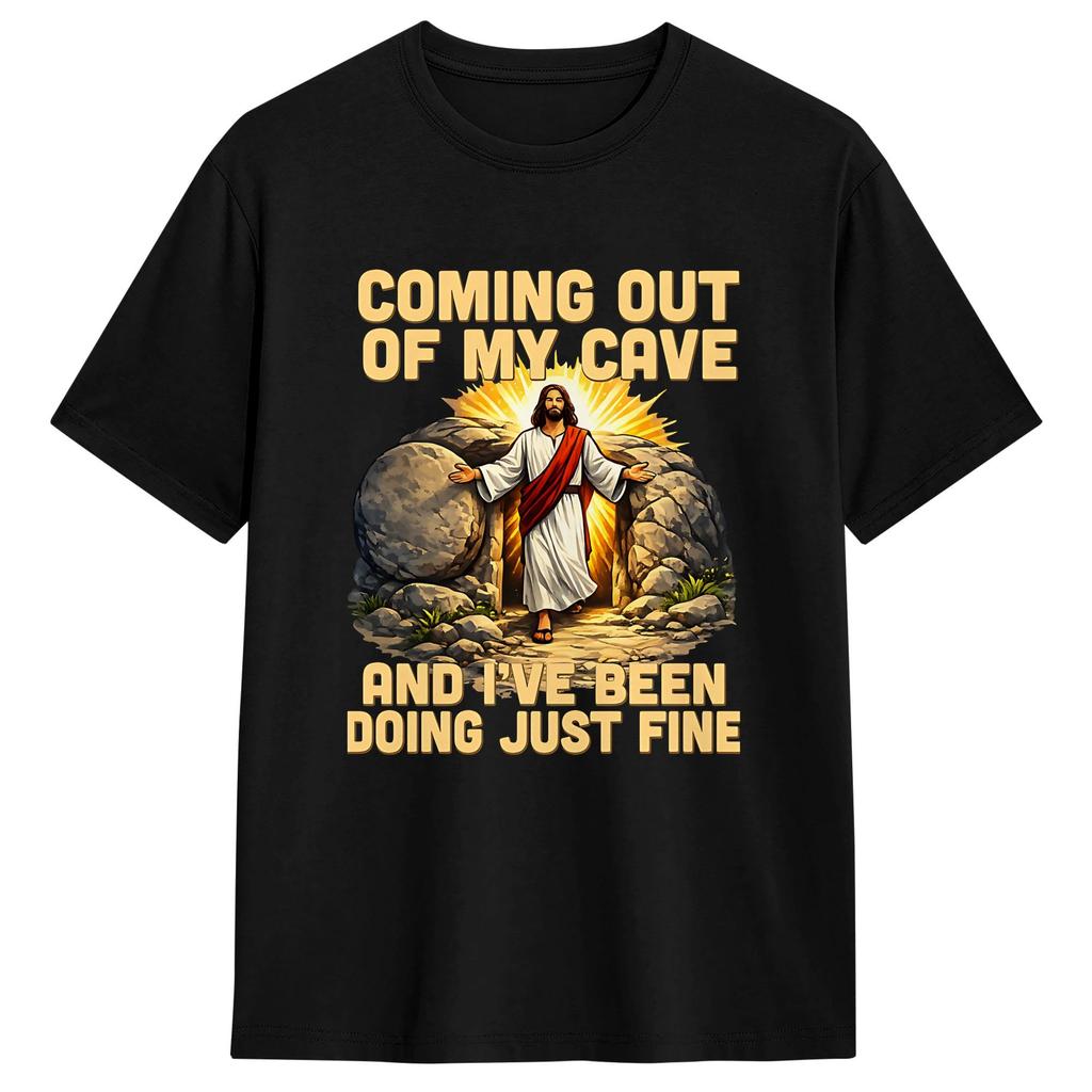 Coming Out of My Cave the Jesus Resurrection Easter TShirt Male Streetwear TShirts Summer ONeck Hipster Tees Plus Size Tops