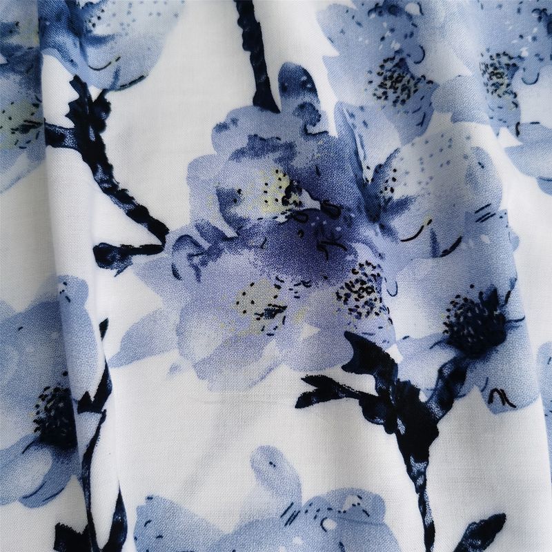 Silk Cotton Dress Home Wear Shoelace round Collar Skirt Special Treatment Blue and White Porcelain Chinese Ancient Style Cotton Nightgown Women