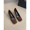 Temperament black suede high heels women's 2025 spring and summer new square head Japanese professional versatile commuter medium heel single shoes