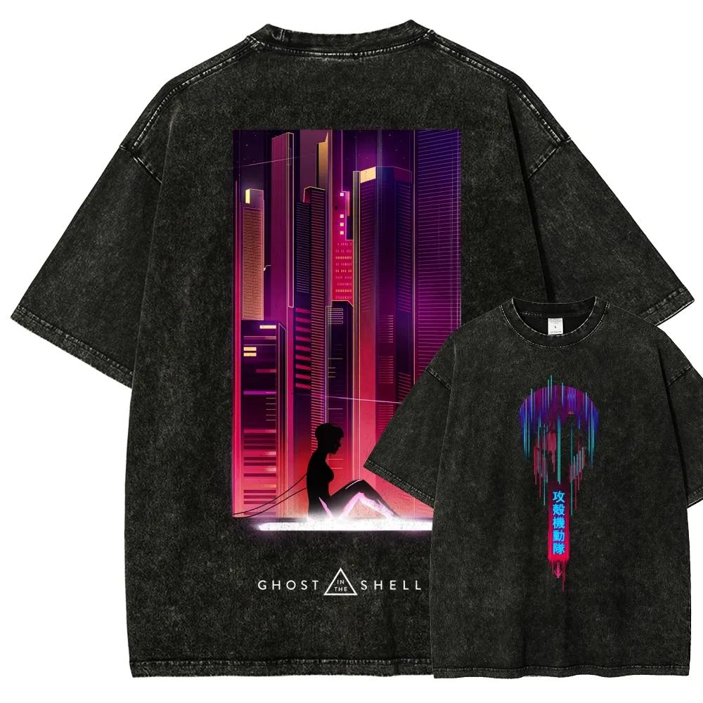 Giappone Classico Anime Ghost in The Shell Stampa Grafica Retro Lavata Maglietta Nuova Moda Harajuku Unisex Donna Cotone Maglietta Larga