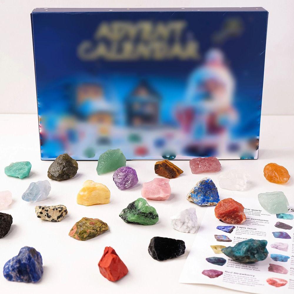 24Pcs Natural Stones Christmas Crystal Advent Calendar Gemstone Stone Learning Kit  Teens