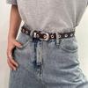 Women Skinny Pu Leather Belt Fashion Floral Decor For Office Wear