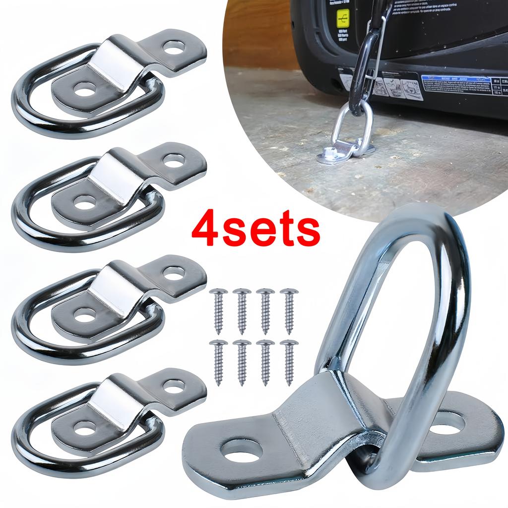 4 Sets Cargo Tie Down Straps Surface Mount D-Ring Fixing Clips Fixing Rings Trailer Suitable for Van Truck Horse Box Boat Rope Car Fastener Clips