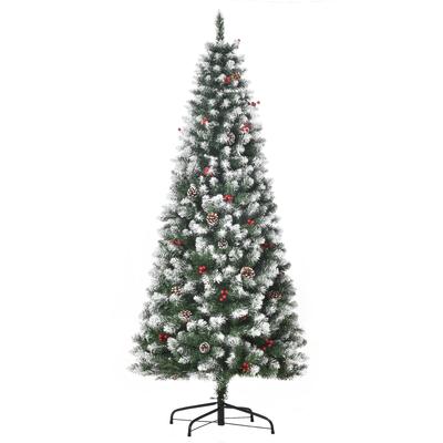 6FT Artificial Christmas Tree Xmas Pencil Tree With Red Berries And Pinecones Holiday Home Indoor Decoration With