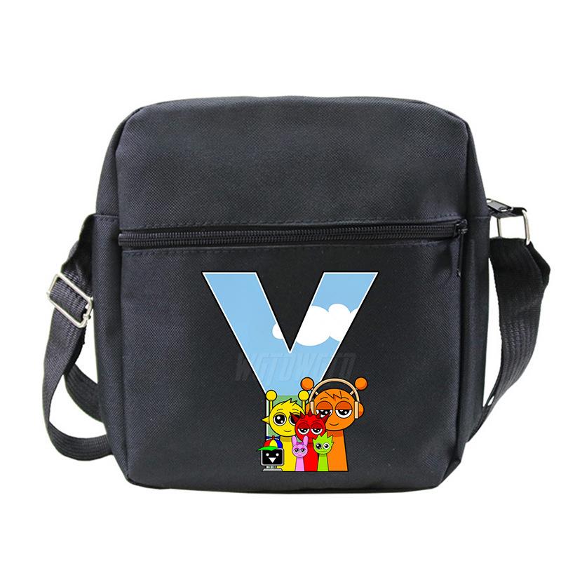 Fashion Children'S Shoulder Bag 26 Letters Personalized Printing Rhythm Box Black Messenger Bag Stationery Bag