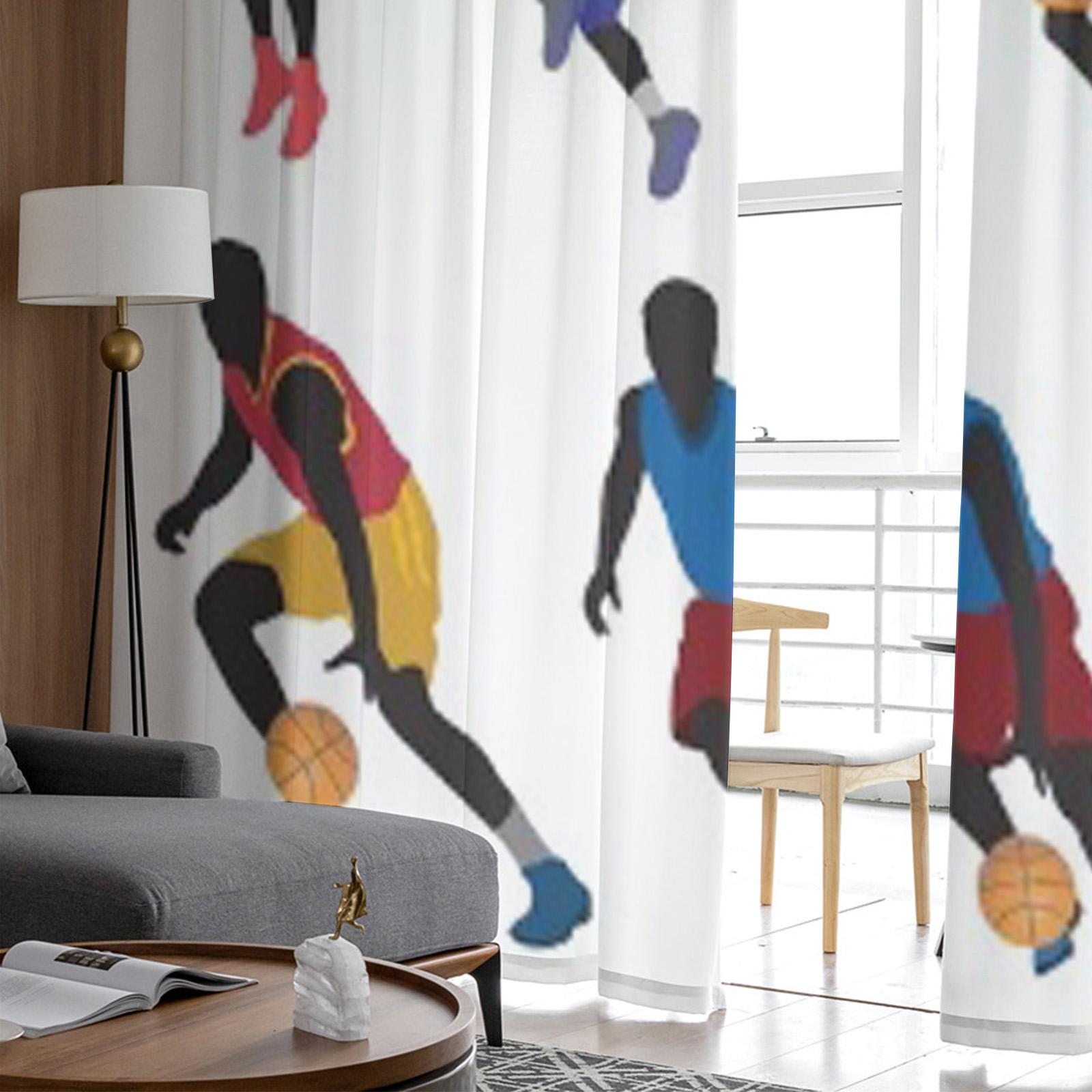 Тюлевые прозрачные шторы с баскетболистами для украшения гостиной — фото 4