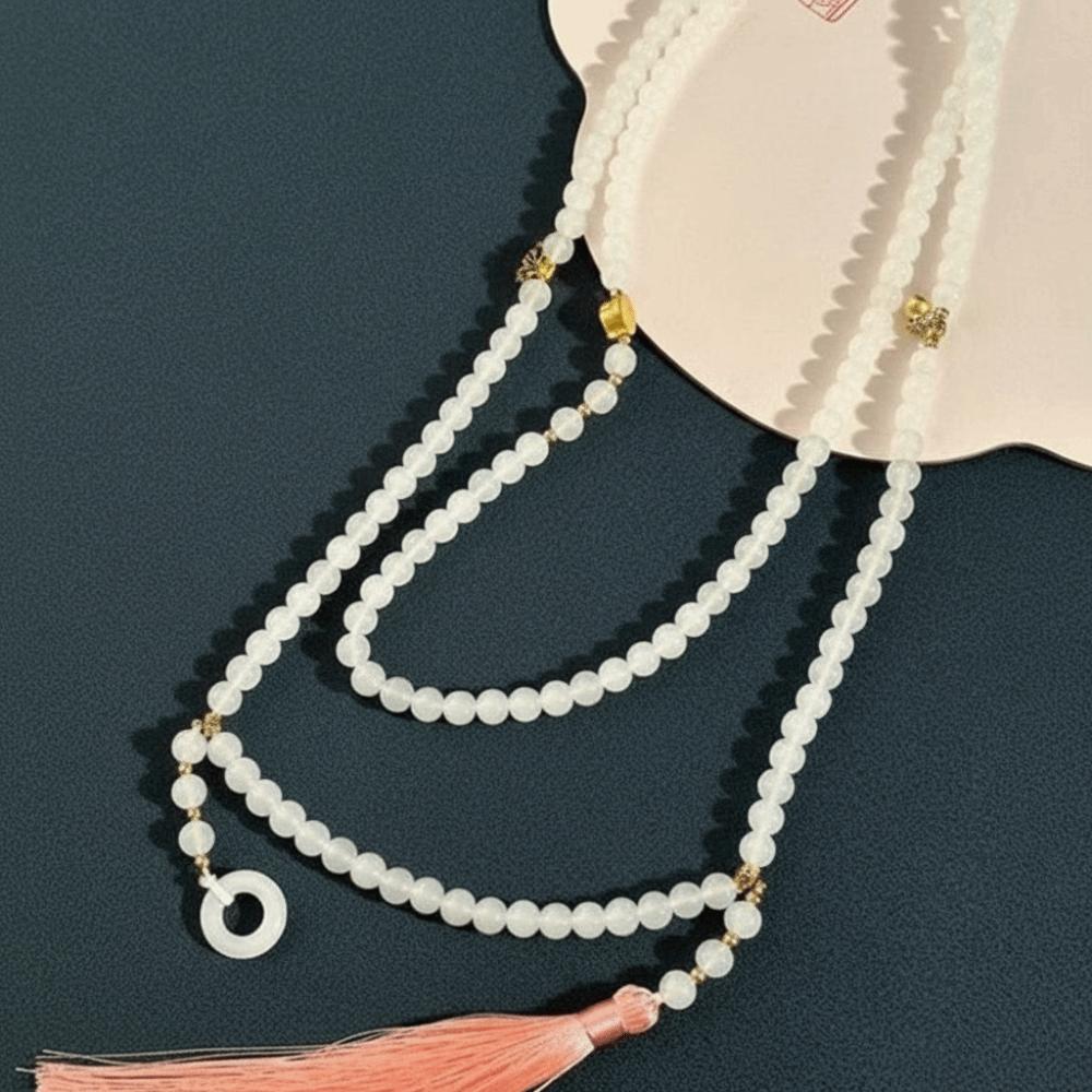 108 Beadeds Long Beaded Necklace Traditional Ancient-style Fringe Chinese Style Necklace Crossbody Chain Necklace Women Girls