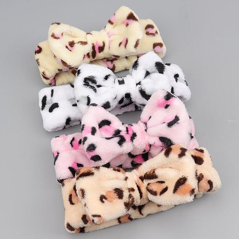Leopard Makeup Wash Face Pannebånd for Kvinner Coral Fleece Bue Dot Hårbånd Turban Knot Elastisk Hodeinnpakning Jenter Hårtilbehør