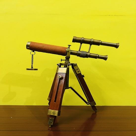 22,86 cm Nautisches Doppelfass-Teleskop, Spyglass-Teleskop, Holzstativständer, Teleskopbüro, Heimdekoration