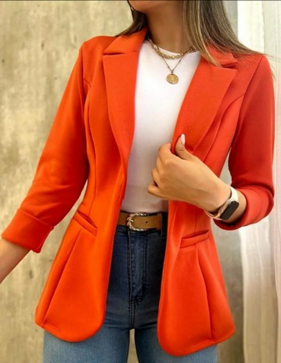 2024 Women's Autumn Solid Color Lapel Long Sleeve Suit Jacket
