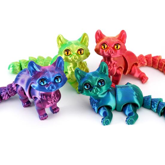 3D Printed Cat Ornament Articulated Cat Figurine with Flexible Joints Desktop Pet Cat Fidget Toy for Stress Relief Kids Adults Gift