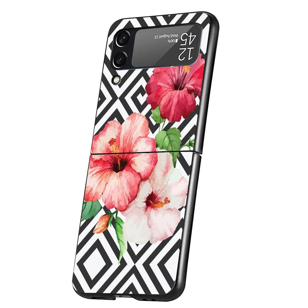 

Black White Stripes Flower Phone Case For Samsung Galaxy Z Flip 7 6 5 4 3 5G Cover ZFlip7 ZFlip6 ZFlip4 ZFlip5 ZFlip3 Coque Fund Samsung Z Flip 6