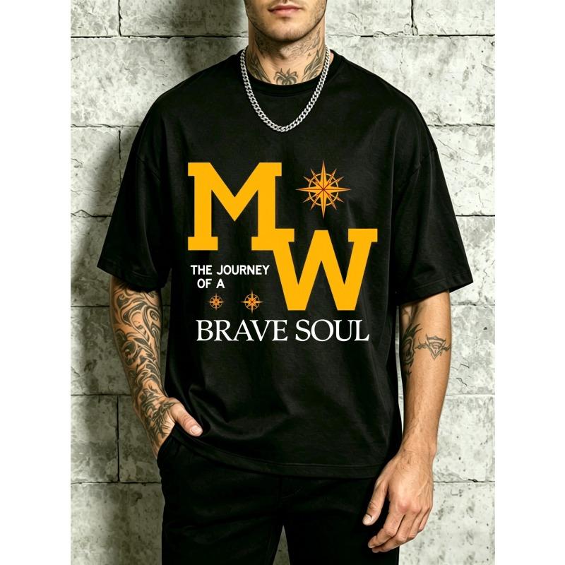 European sizes Mw The Journey Of A Brave Soul Men Round Neck T-Shirt Loose Fit Percent Pure Cotton Fashion Versatile Fabric Soft S чёрный