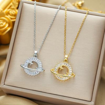 New Personalized Sun Asteroid Planet Pendant Necklace with Micro-inlaid Diamonds and Versatile Collarbone Chain Jewelry