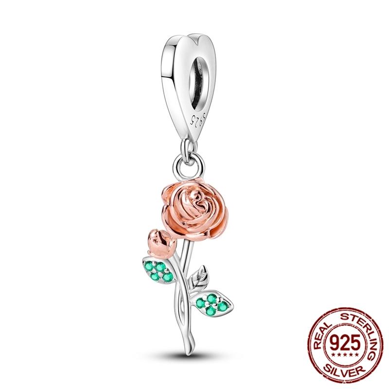 Copper ValentineS Day Couple Love Heart Rose Pendants Charm Bead Fits Genuine Bracelets DoItYourself Jewellery Gifts Women